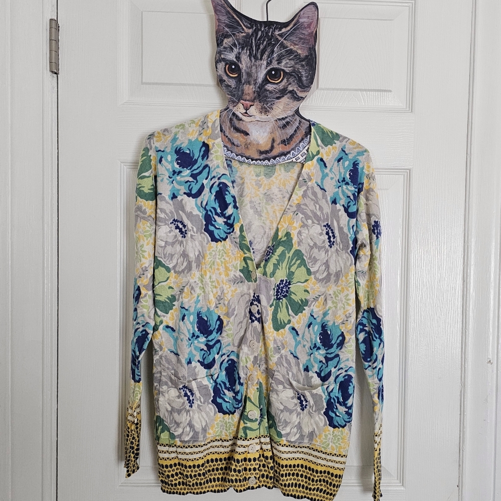 Anthropologie Cotton Floral Cardigan